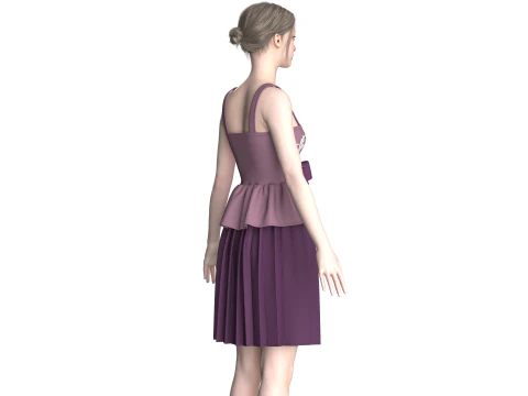Girls Printed Midi Dress V5 3D Model