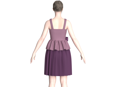 Abito longuette stampato per ragazze V5 Modello 3D