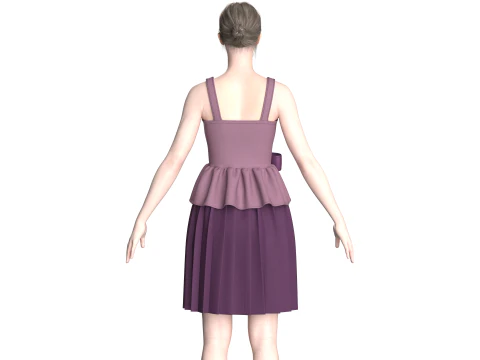 Girls Printed Midi Dress V5 3D Model