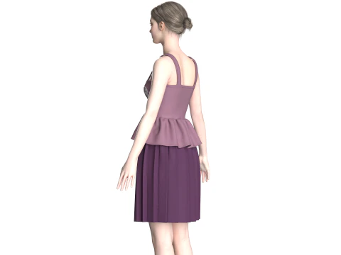 Girls Printed Midi Dress V5 3D Model