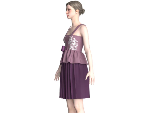Girls Printed Midi Dress V5 3D Model
