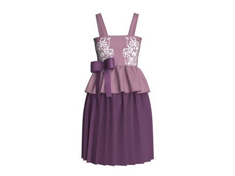 Girls Printed Midi Dress V5 3D Model