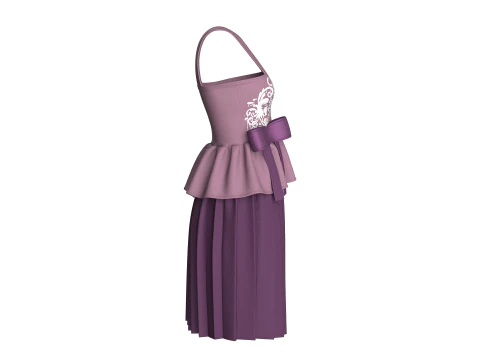 Girls Printed Midi Dress V5 3D Model