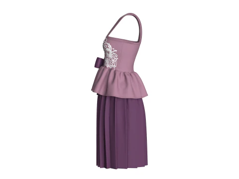 Girls Printed Midi Dress V5 3D Model
