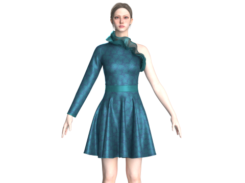 Vestido midi estampado para meninas V6 Modelo 3D