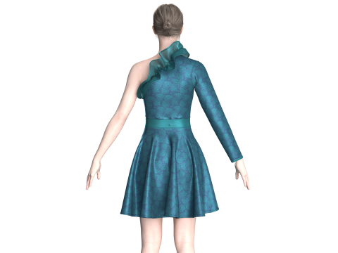 Gaun Midi Anak Perempuan Bermotif V6 Model 3D