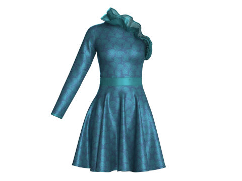 Gaun Midi Anak Perempuan Bermotif V6 Model 3D