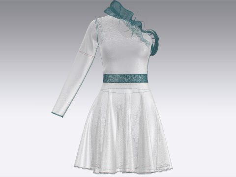 Gaun Midi Anak Perempuan Bermotif V6 Model 3D