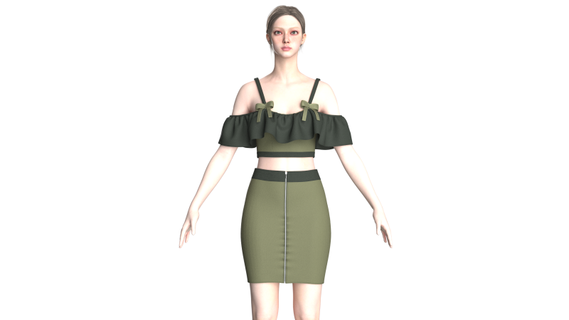 Mädchen Crop Top mit Rock V8 3D Modell .c4d .max .obj .3ds .fbx .stl .blend 