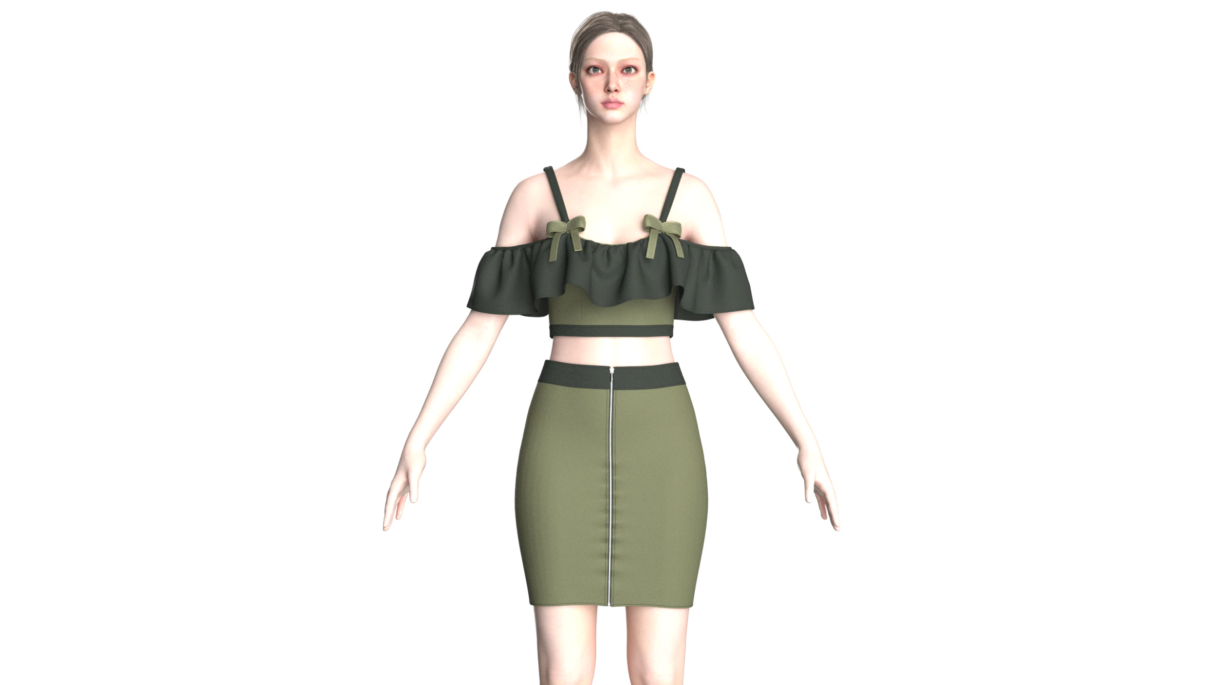 Girls Crop Top With Skirt V8 3D Model .c4d .max .obj .3ds .fbx .stl .blend 