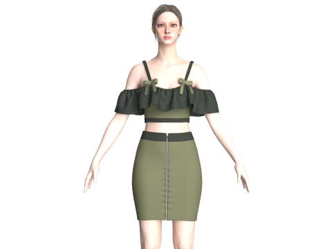 Top curto feminino com saia V8 Modelo 3D