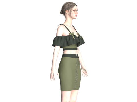 Mädchen Crop Top mit Rock V8 3D Modell