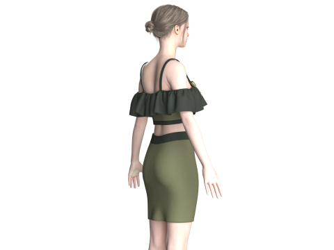 Mädchen Crop Top mit Rock V8 3D Modell