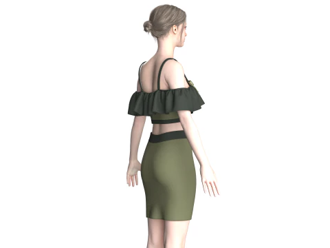 Girls Crop Top With Skirt V8 3D Model