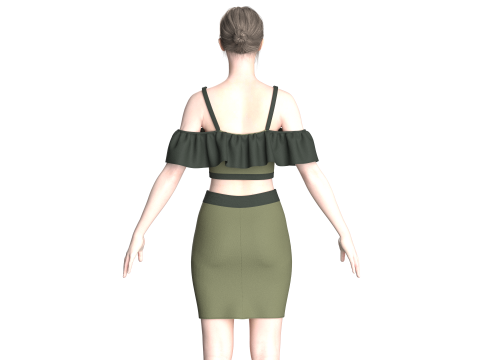 Mädchen Crop Top mit Rock V8 3D Modell