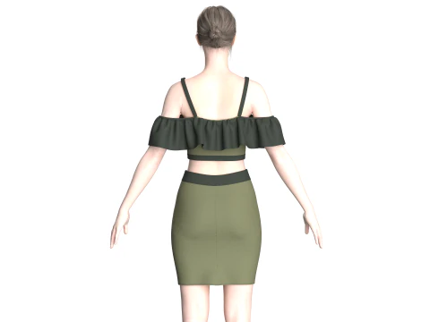 Girls Crop Top With Skirt V8 3D Model