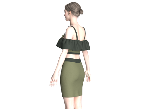 Mädchen Crop Top mit Rock V8 3D Modell