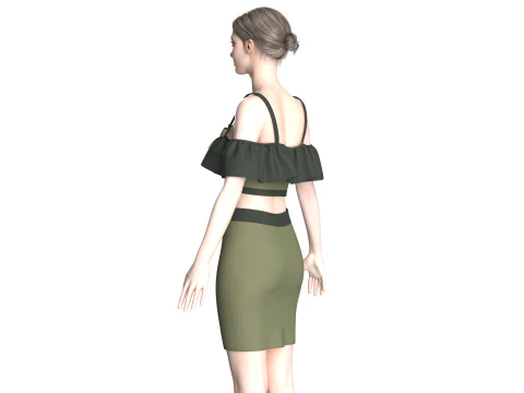 Girls Crop Top With Skirt V8 3D Model