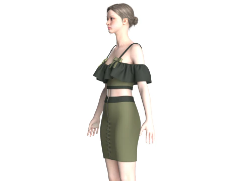 Girls Crop Top With Skirt V8 3D Model