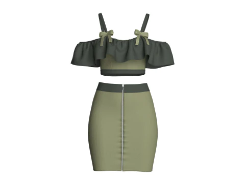 Girls Crop Top With Skirt V8 3D Model