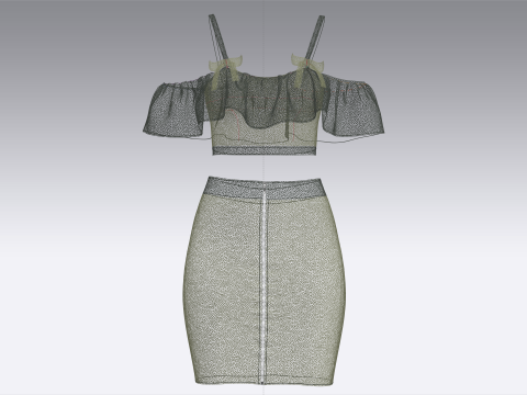 Mädchen Crop Top mit Rock V8 3D Modell