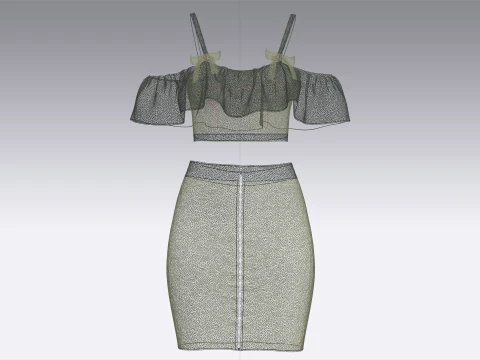 Girls Crop Top With Skirt V8 3D Model
