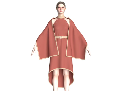 Girls Cape Dress V13 3D Model