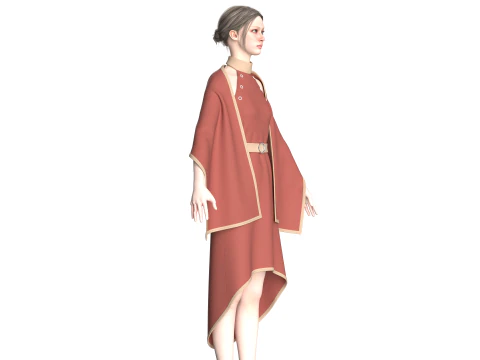 Girls Cape Dress V13 3D Model