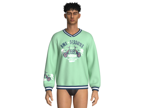 पुरुष मुद्रित वी-गर्दन स्वेटशर्ट 3D मॉडल