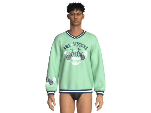 Męska bluza z nadrukiem i dekoltem w kształcie litery V Model 3D