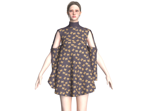 Kız Çocuk Baskılı Pelerin Elbise 3D Model