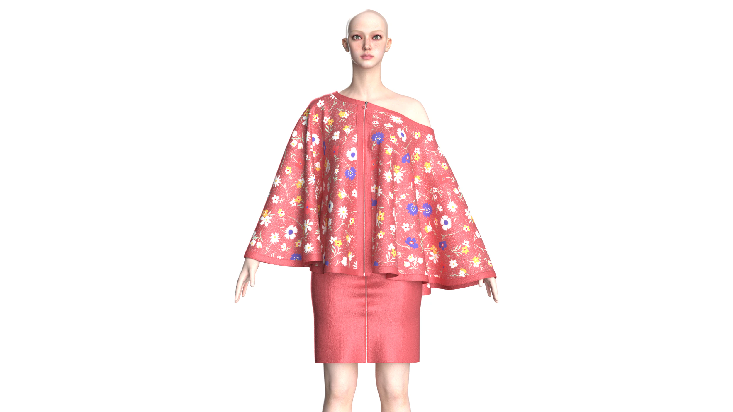 Ladies Printed Cape Tops With Skirt - Outfit 3D Model .c4d .max .obj .3ds .fbx .stl .blend 