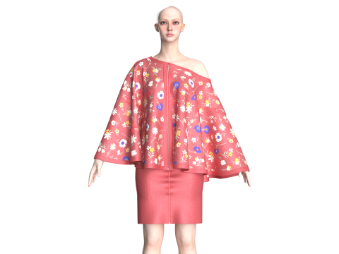 Tops femininos estampados com saia - roupa Modelo 3D