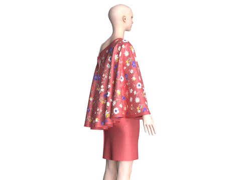 Top a mantella stampato da donna con gonna - Completo Modello 3D