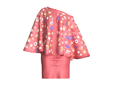 Ladies Printed Cape Tops With Skirt - Outfit 3D Model
