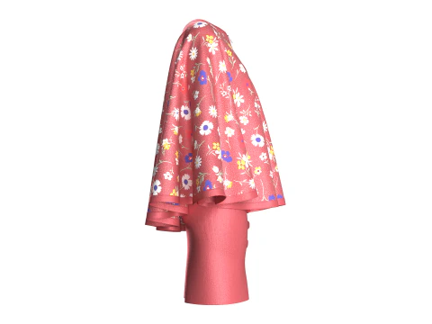 Ladies Printed Cape Tops With Skirt - Outfit 3D Model