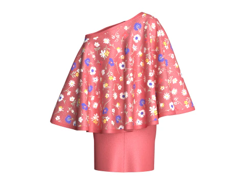 Ladies Printed Cape Tops With Skirt - Outfit 3D Model