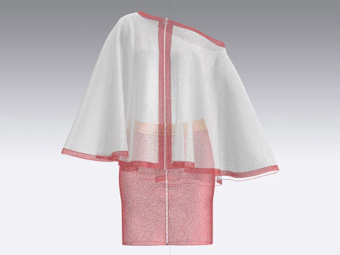 Ladies Printed Cape Tops With Skirt - Outfit 3D Model