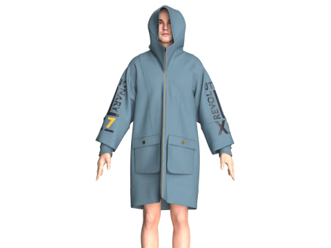 Men Oversized Printed Hooded Jacket 3D Model