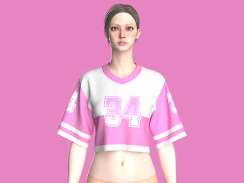 Girls Basketball Crop Tshirt - Mesh 3D Model