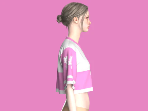 Girls Basketball Crop Tshirt - Mesh 3D Model