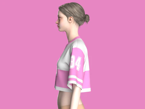 Girls Basketball Crop Tshirt - Mesh 3D Model