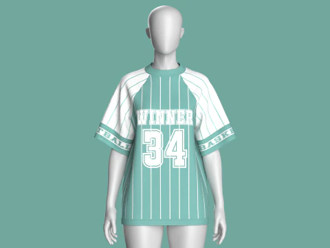 Girls Raglan Oversized Basketball T-Shirt-Mesh 3D Model