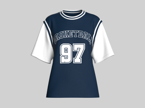 女子バスケットボール青と白のシャツ 3Dモデル