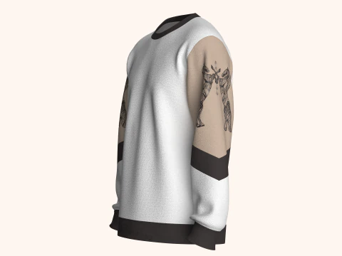 Men 3 Ton Printed Sleeve Sweatshirt 3D Model