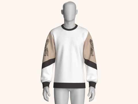Men 3 Ton Printed Sleeve Sweatshirt 3D Model