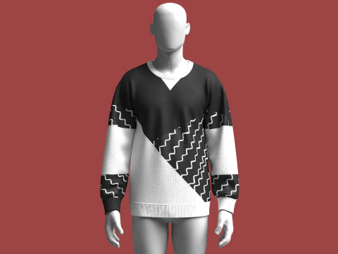 Men Cut And Sew Printed Sweatshirt 3D Model