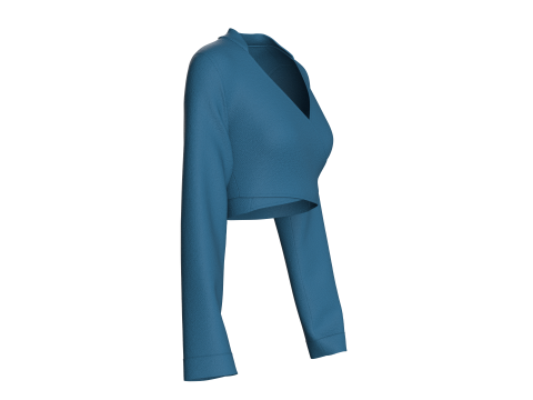 Girls Crop Sweat Blouse - Single Color 3D Model