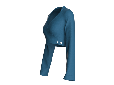 Girls Crop Sweat Blouse - Single Color 3D Model