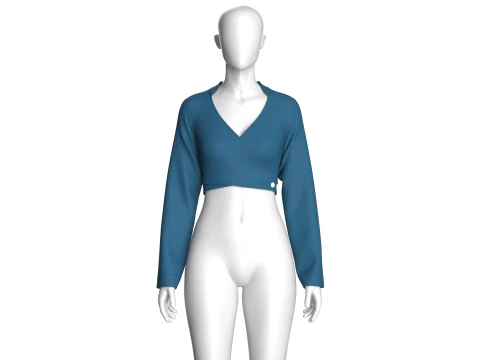 Girls Crop Sweat Blouse - Single Color 3D Model
